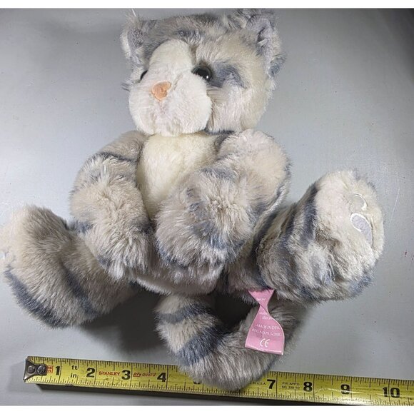 First & Main Kit Kat Plush Stuffed Cat 10" Gray & Cream Striped Polyester Toy - Picture 7 of 7